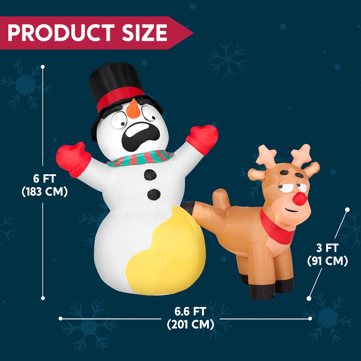 6.6 FT Long Christmas Inflatable Reindeer Peeing on Snowman