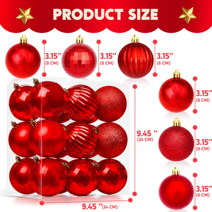 18 Pcs Red Christmas Ball Ornaments