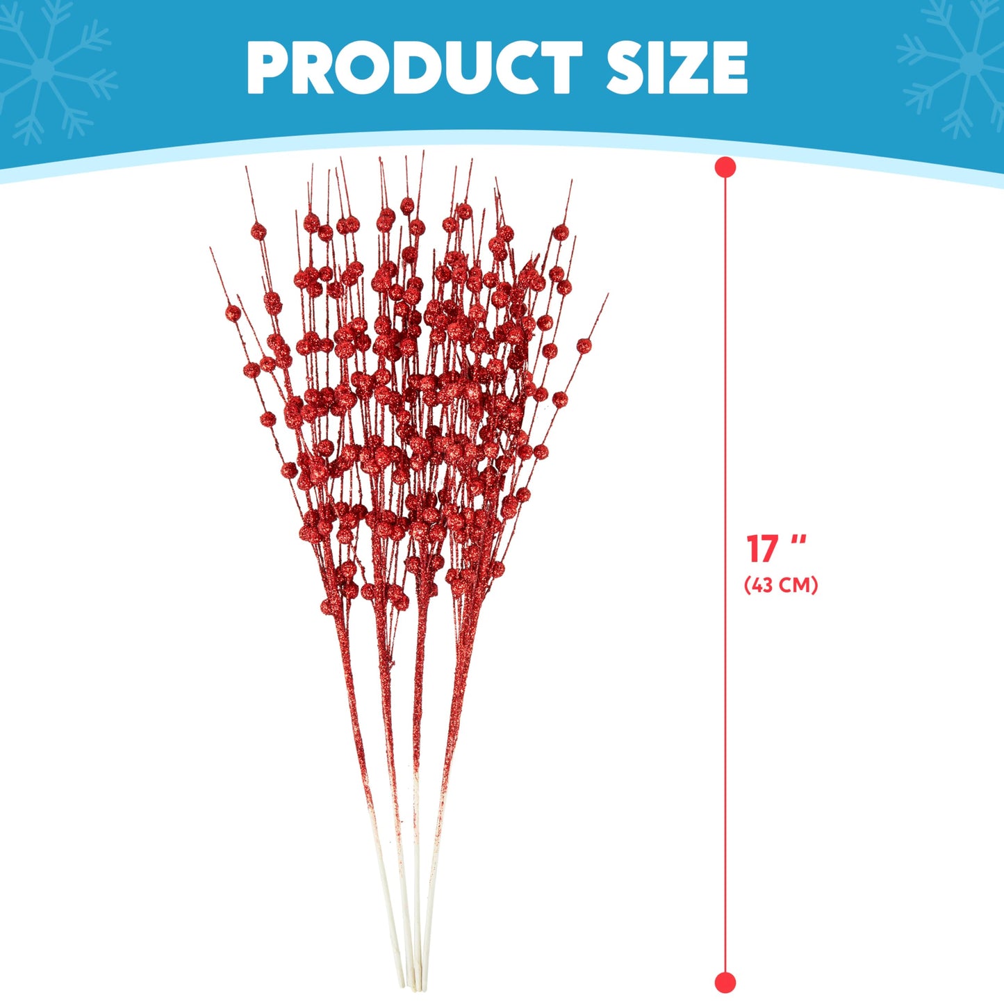 12 Pcs Red Christmas Glitter Berry Stem Ornaments