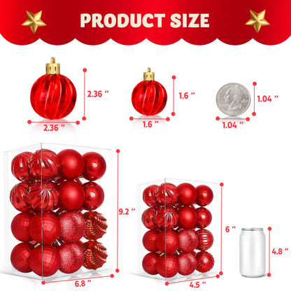 24 Pcs Red Christmas Balls Ornaments Set