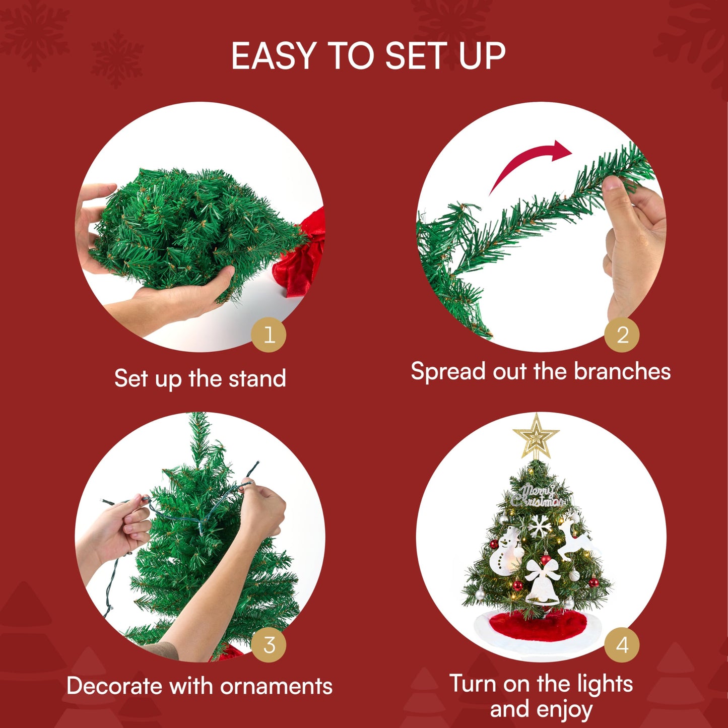 24"/2FT Small Christmas Tree with Lights & Tree Skirt