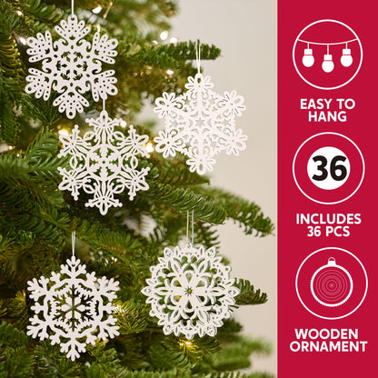 60pcs Christmas Wooden Snowflake Hanging Ornaments, 3.5'' White