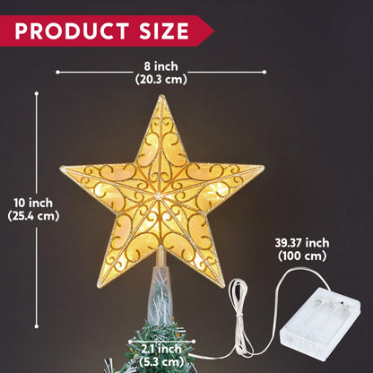 10.5 inch Lighted PVC Glitter Swirl Star Christmas Tree Topper