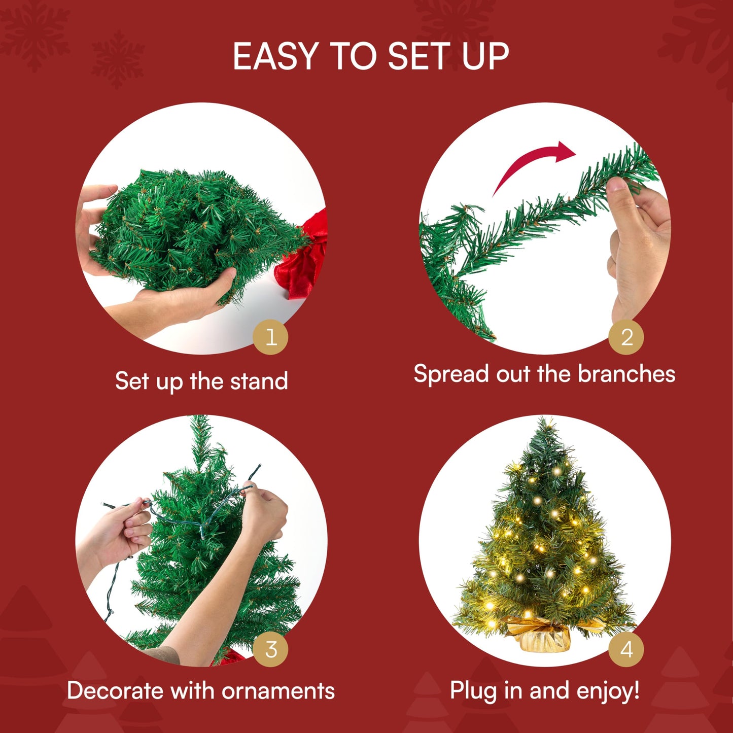 24"/2FT Small Tabletop Christmas Tree with LED Warm Lights