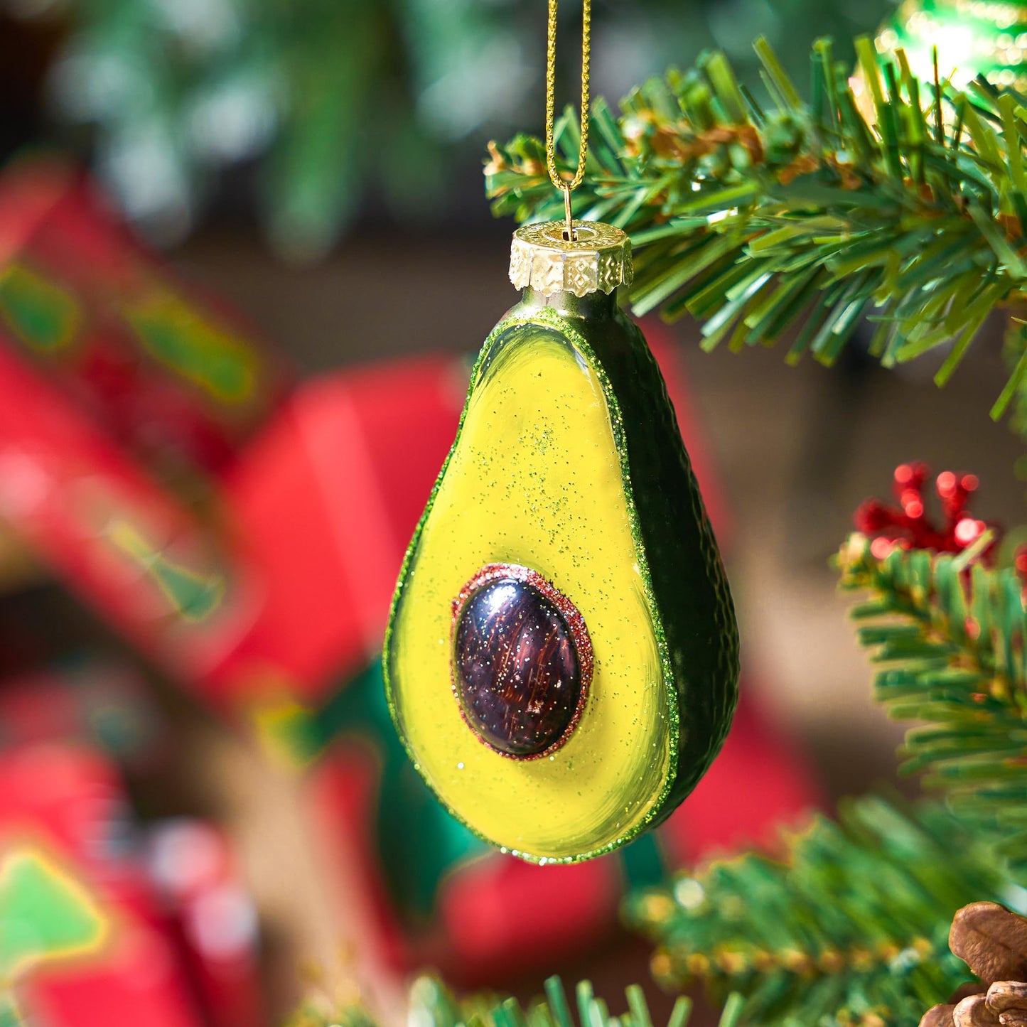 Christmas Avocado Glass Ornament