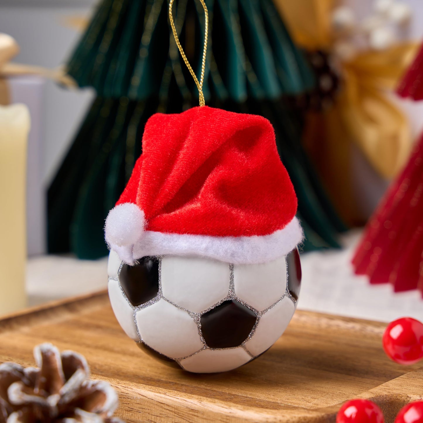 Christmas Soccer Glass Small Ornament