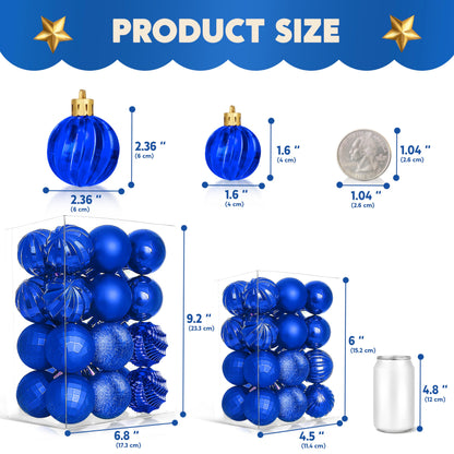 24 Pcs Blue Christmas Balls Ornaments