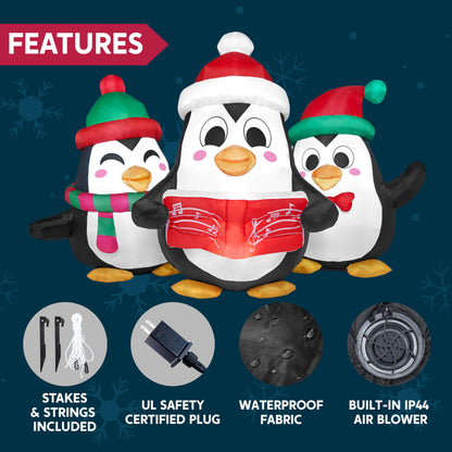 6 FT Long Christmas Inflatable Penguins Choir with Build-in LEDs