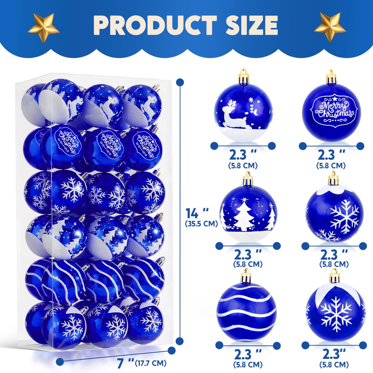36Pcs Blue & White Christmas Ball Ornaments Set