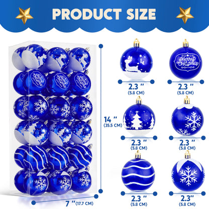 36Pcs Blue & White Christmas Ball Ornaments Set