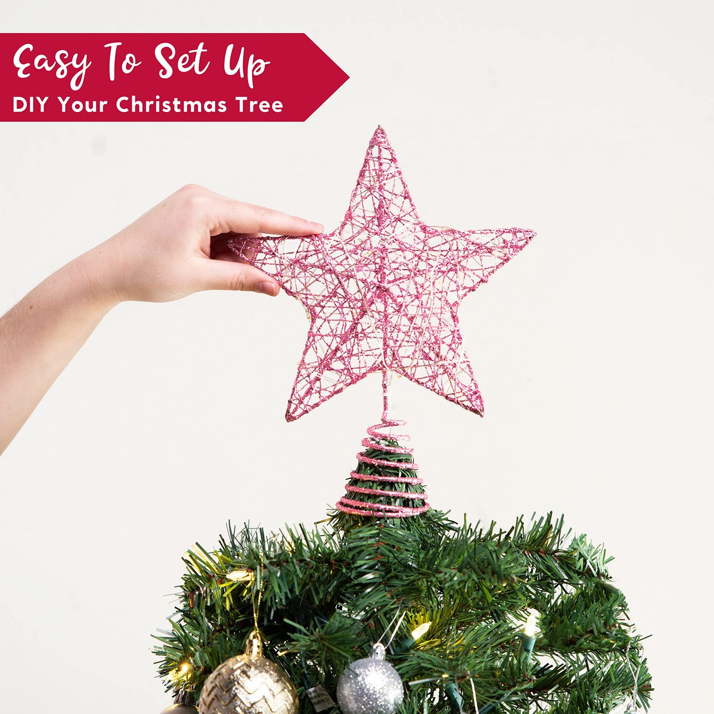 8 inch Christmas Glitter Pink Star Tree Toppers