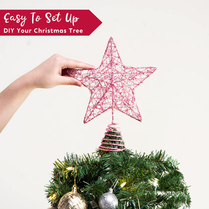 8 inch Christmas Glitter Pink Star Tree Toppers