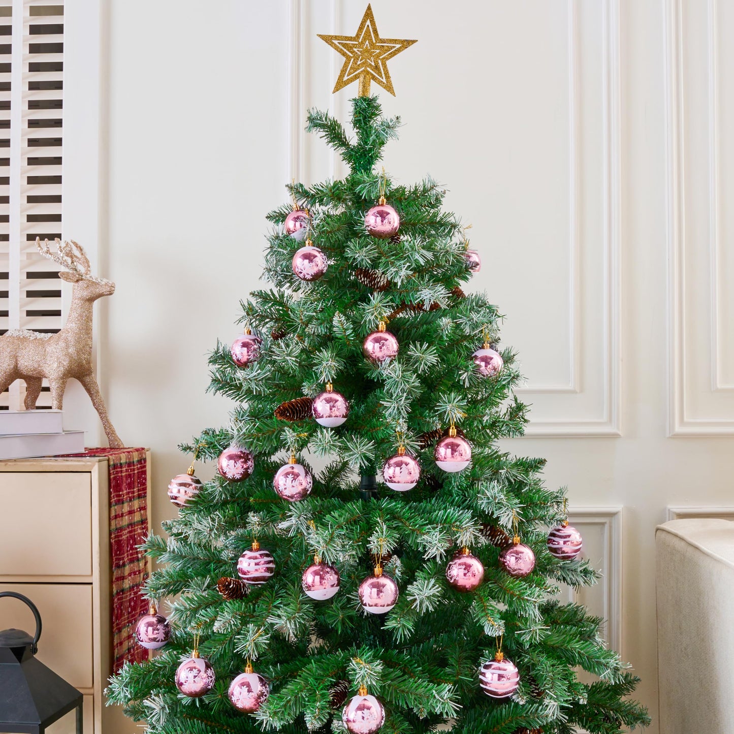 24 Pcs 2.3" Pink White Christmas Ball Ornaments Set