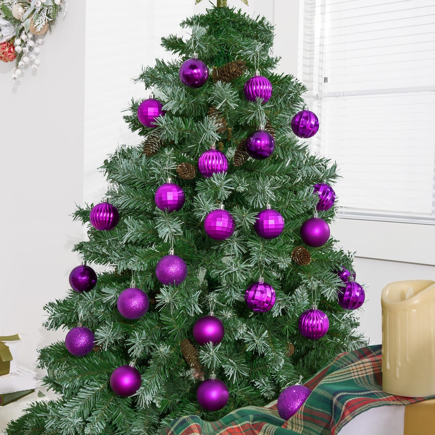 24 Pcs 2.36" Purple Christmas Balls Ornaments Set