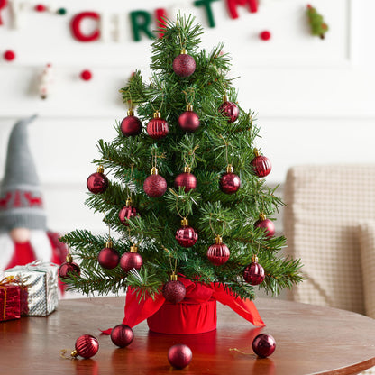 24 Pcs 1.6" Burgundy Red Christmas Balls Ornaments Set