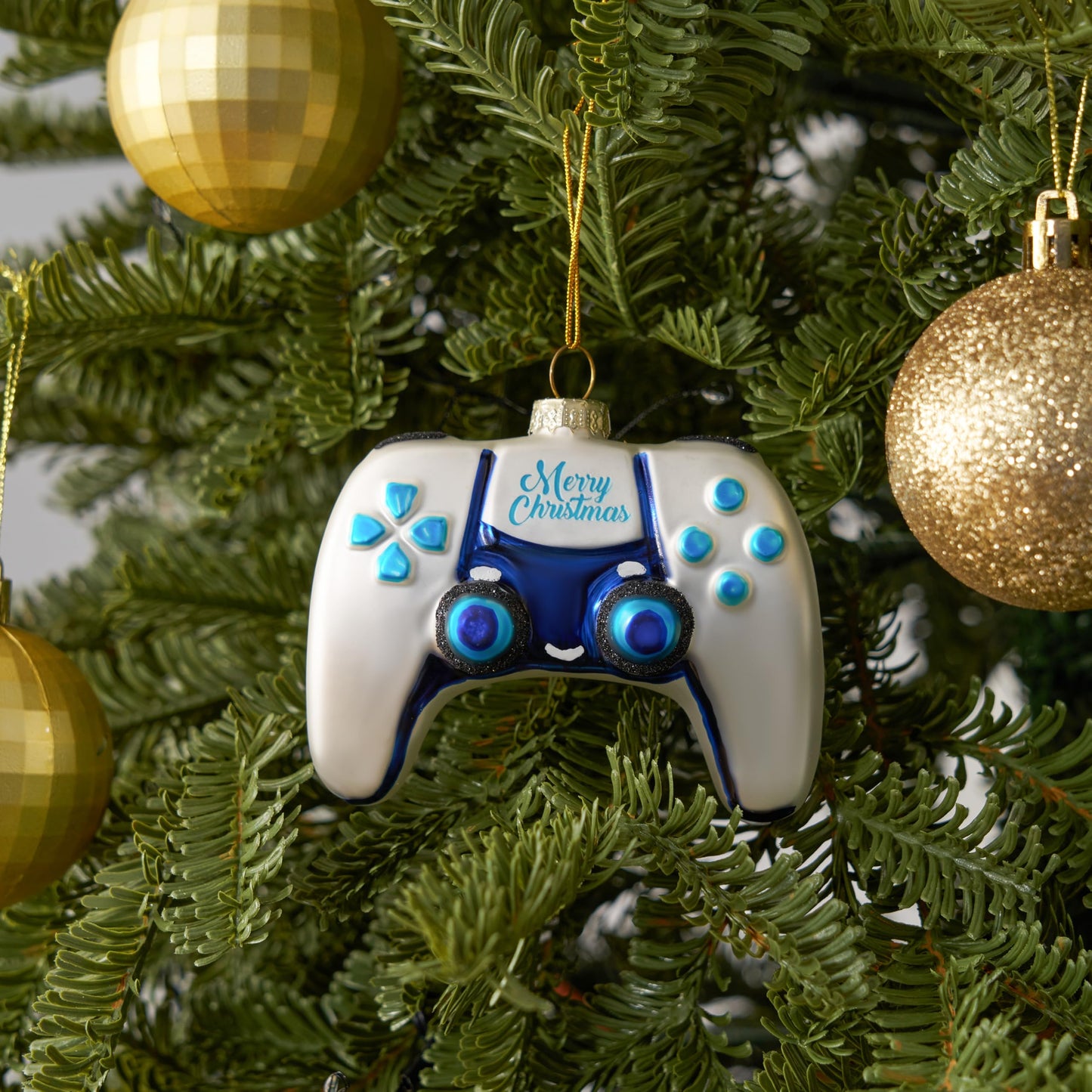 Mini Christmas White Video Game Controller Glass Small Ornament