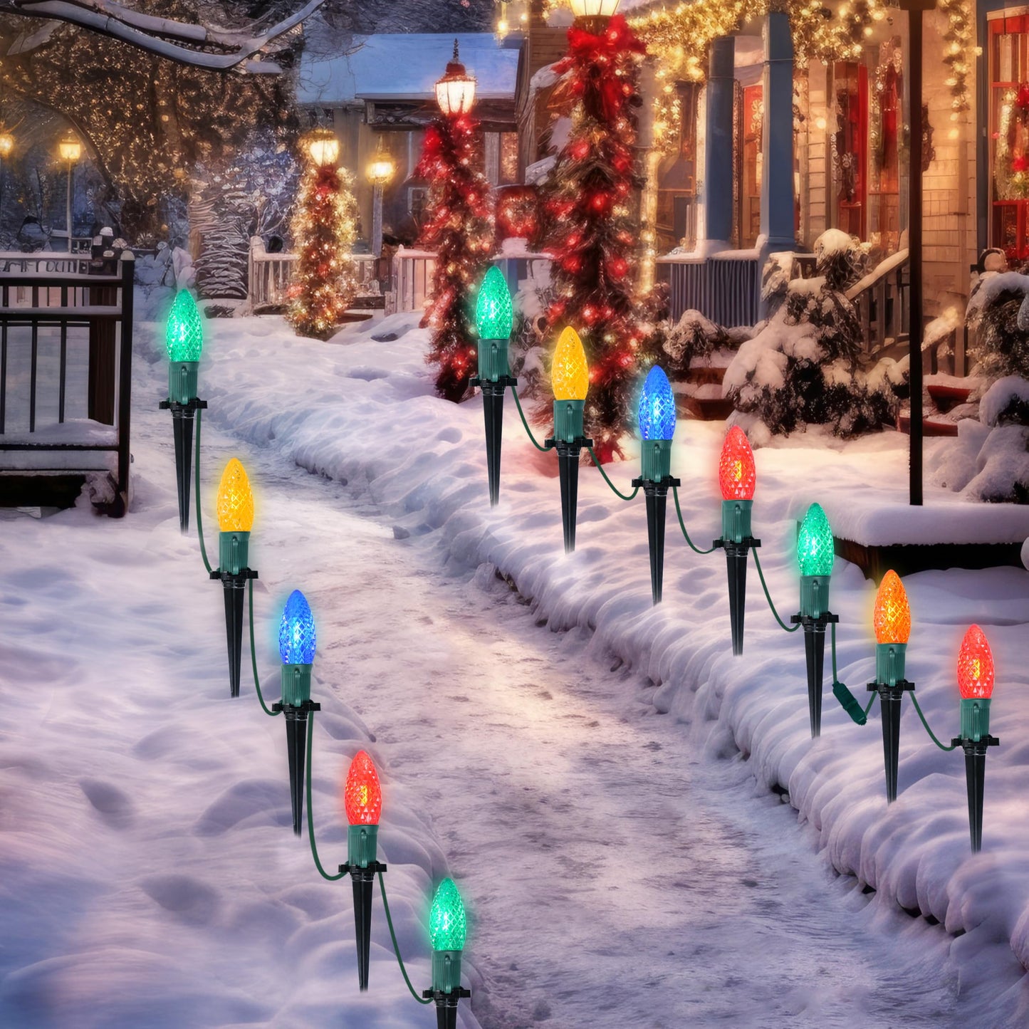 24 Packs 30.75FT C9 Christmas Multicolor LED Pathway Lights