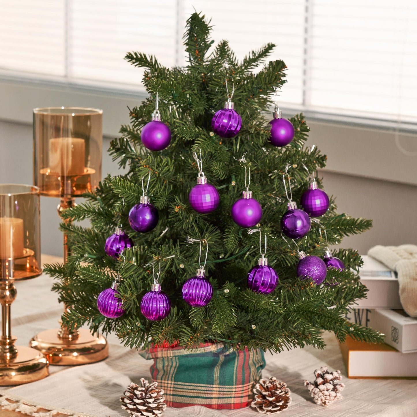 24 Pcs 1.6" Purple Christmas Balls Ornaments Set