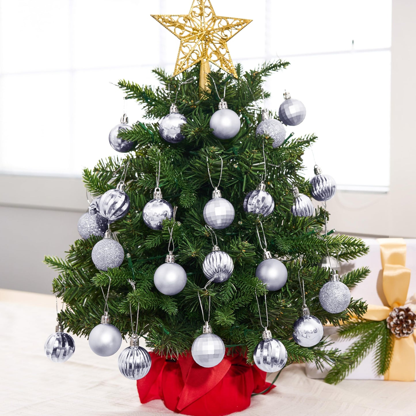 24 Pcs Silver Christmas Balls Ornaments Set