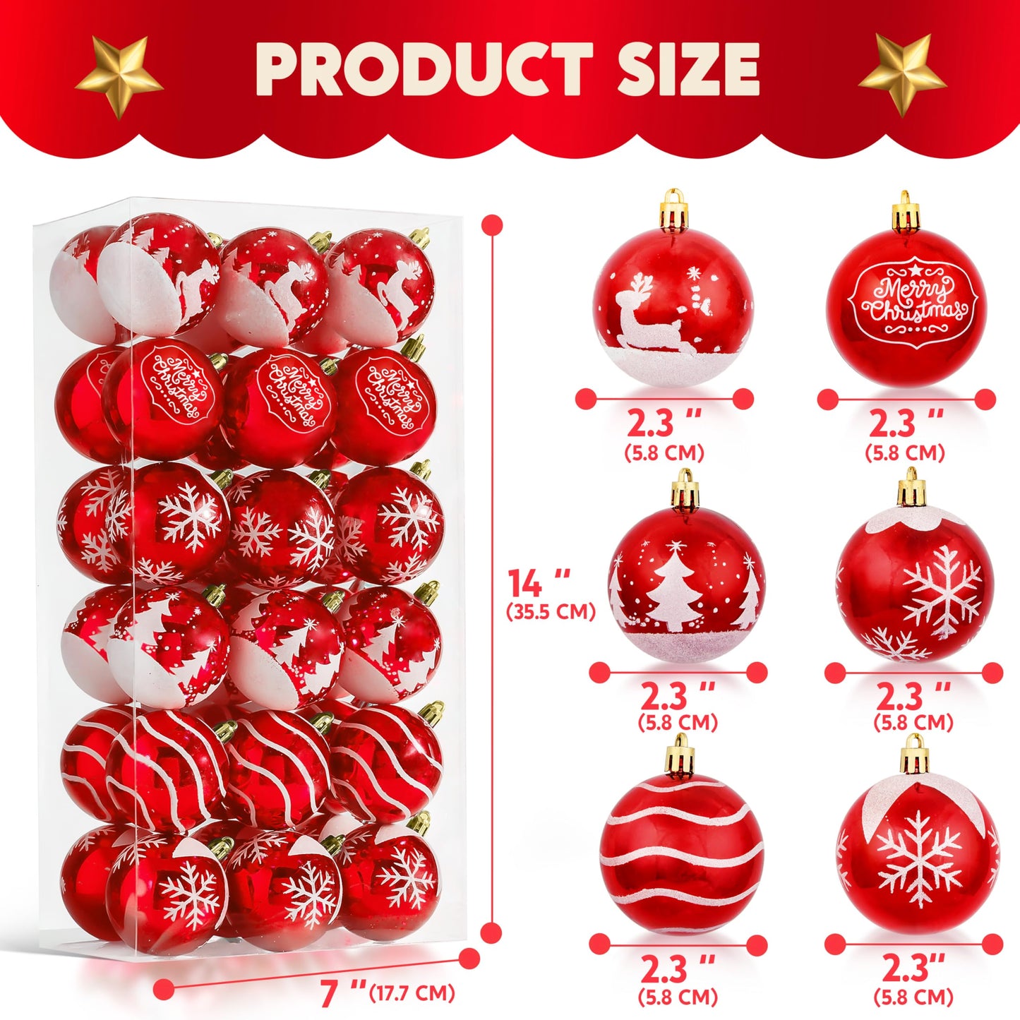 36 Pcs Red & White Christmas Ball Ornaments Set