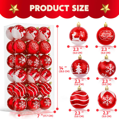 36 Pcs Red & White Christmas Ball Ornaments Set