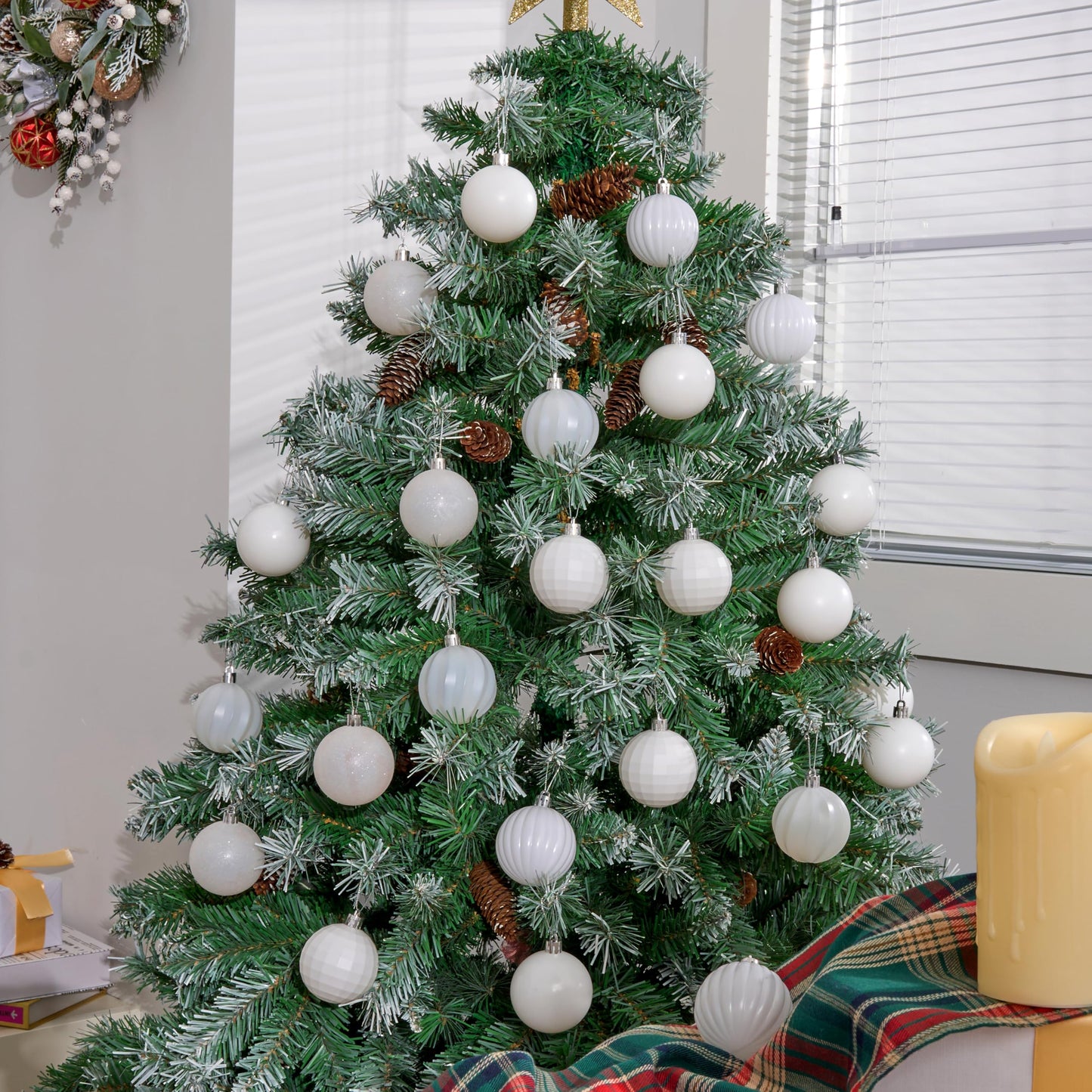 24 Pcs 2.36" White Christmas Balls Ornaments Set