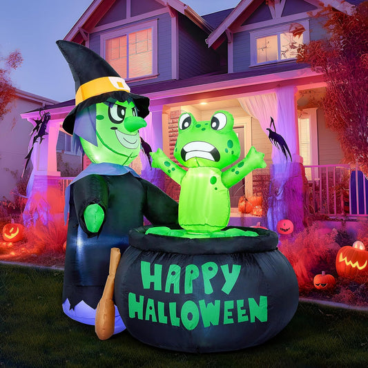 5ft Animated Witch Cooking Spinning Frog Halloween Inflatable