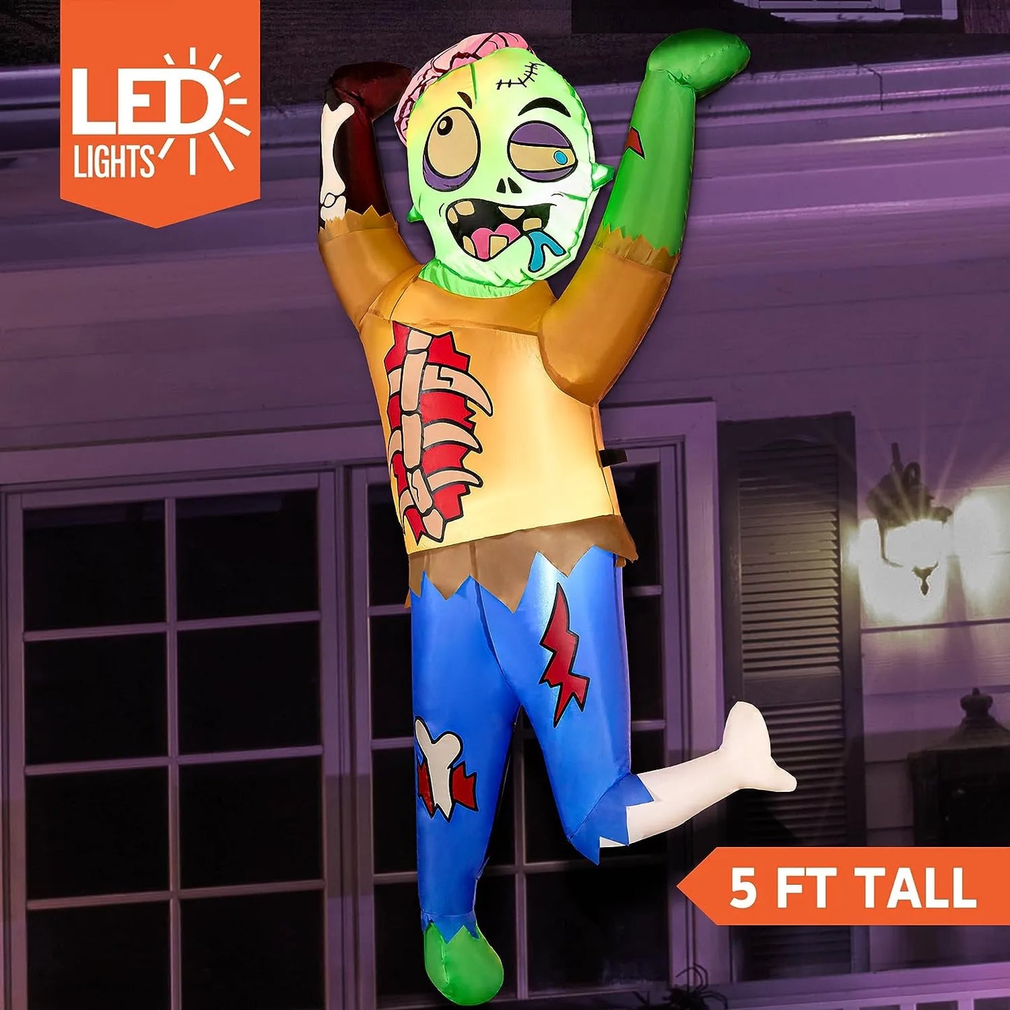 Joiedomi 5ft Halloween Inflatable Climbing Zombie Decor with Built-in LEDs