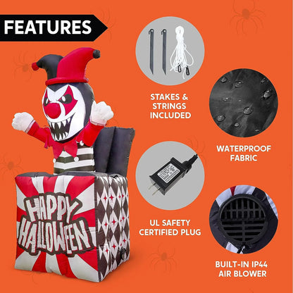 Joiedomi 5ft Halloween Inflatable LED Animated Jester in The Box