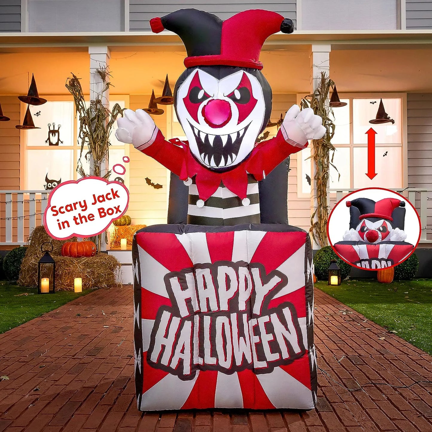 Joiedomi 5ft Halloween Inflatable LED Animated Jester in The Box
