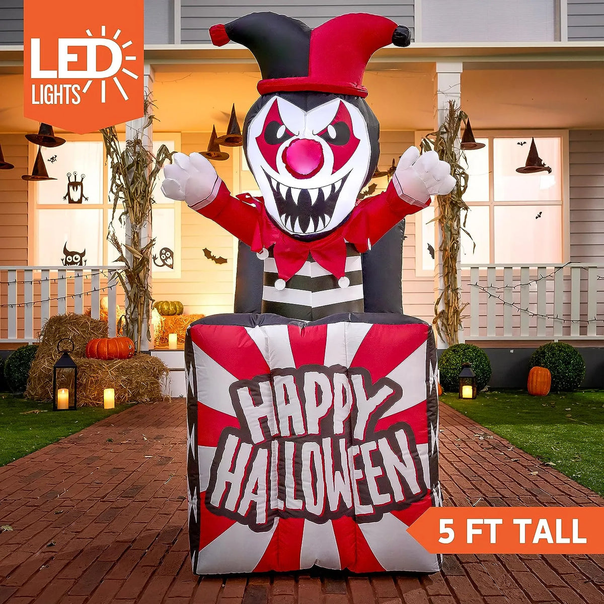 Jester Inflatable Joiedomi 5ft Halloween Inflatable LED Animated Jester in The Box – JOIEDOMI
