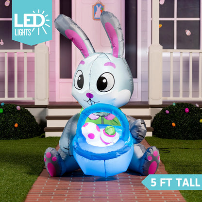 5ft LED Easter Bunny Hugging Basket and Colorful Eggs Inflatable Decoration