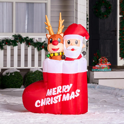 5ft Tall Christmas Inflatable Animated Stocking with Santa and Reindee