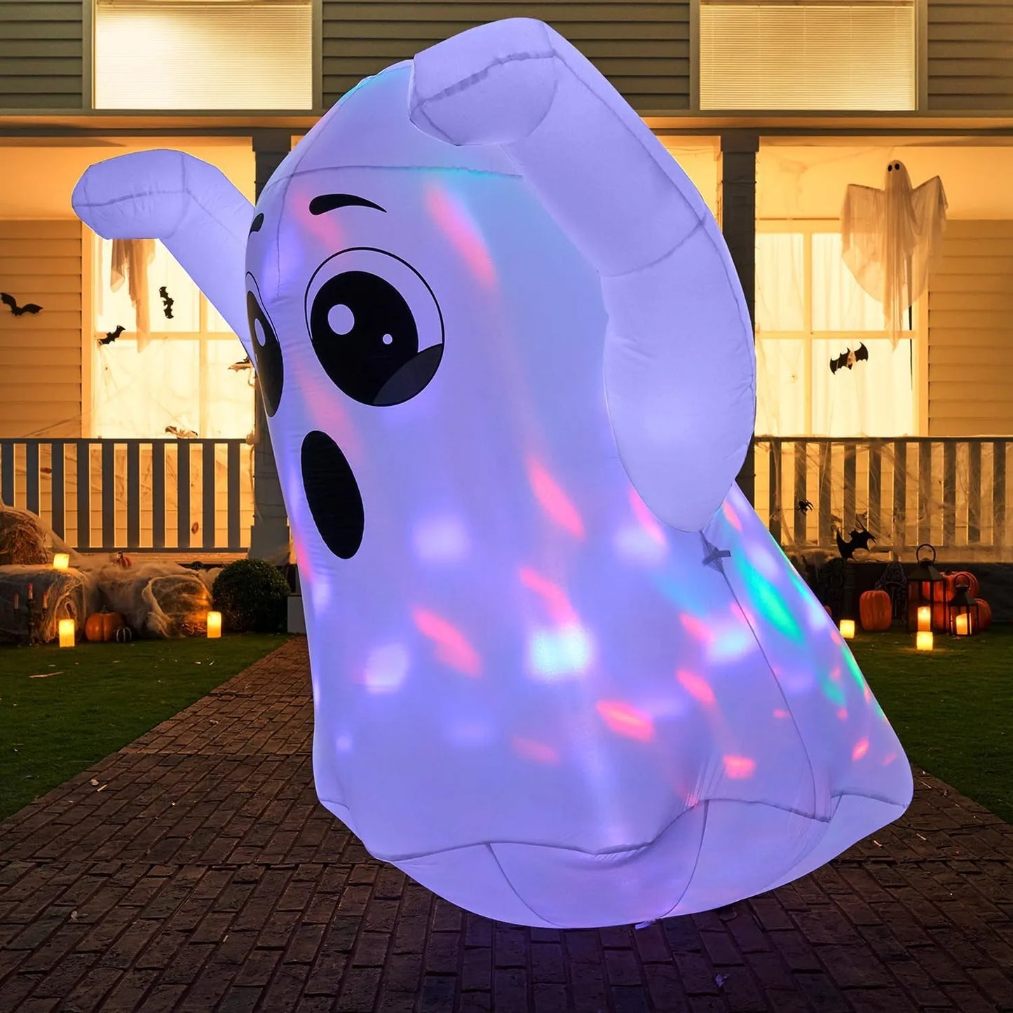 Joiedomi 5ft Tall Halloween Inflatable Ghost with Rotating Colorful Li ...