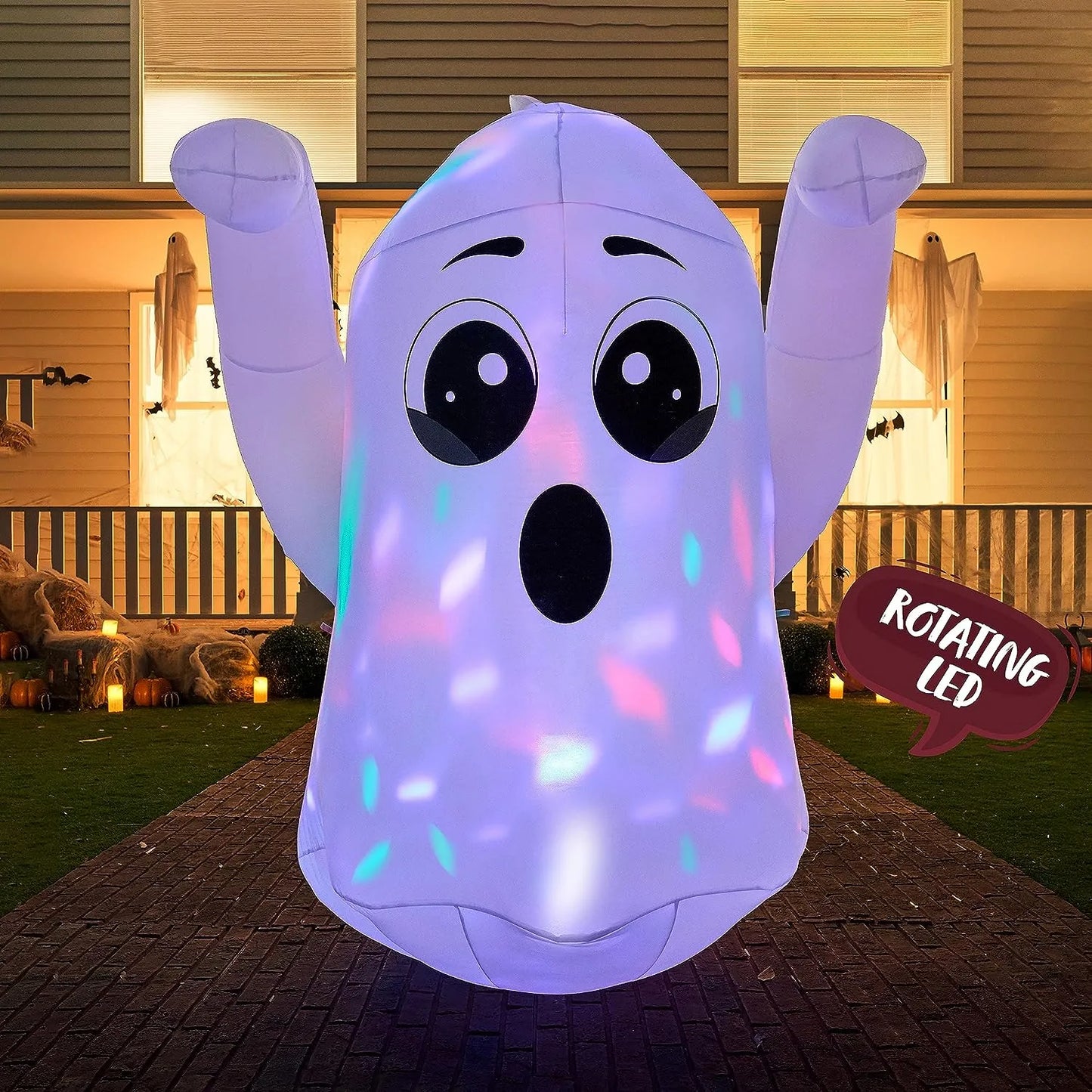 Joiedomi 5ft Tall Halloween Inflatable Ghost with Rotating Colorful Lights
