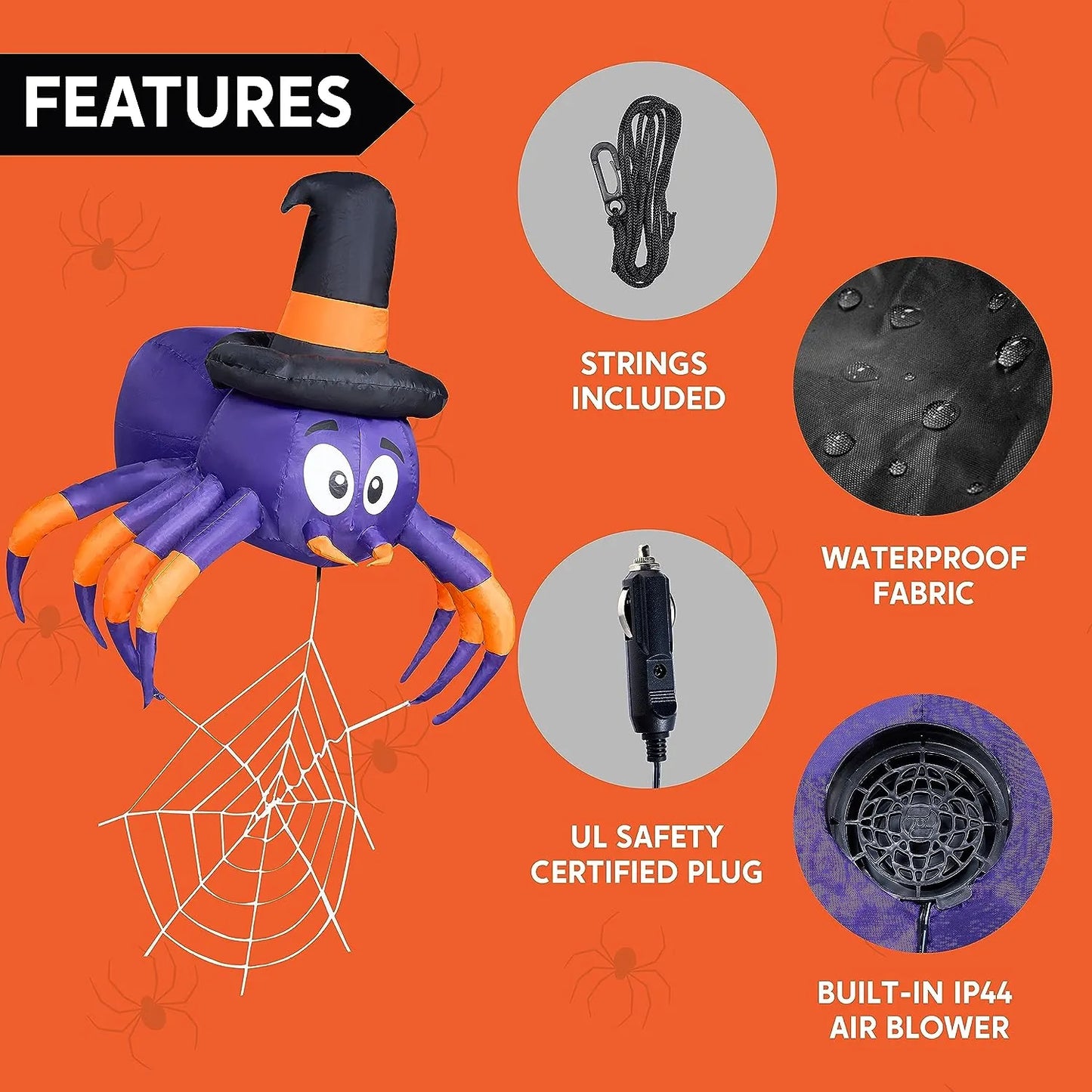 5ft Wide Spider Trunk or Treat Inflatable Decoration