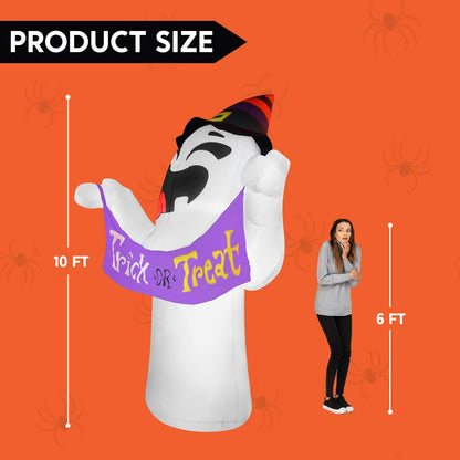 10ft Halloween Cute Ghost with Trick or Treat Banner and Witch Hat