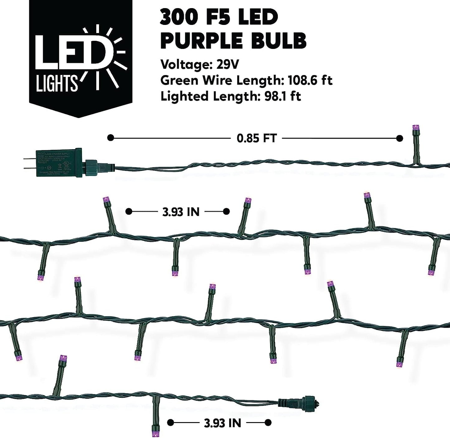 300-Count Purple LED Mini String Lights, 8 Modes