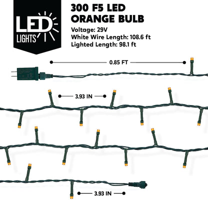 300 Orange LED Green Wire String Lights