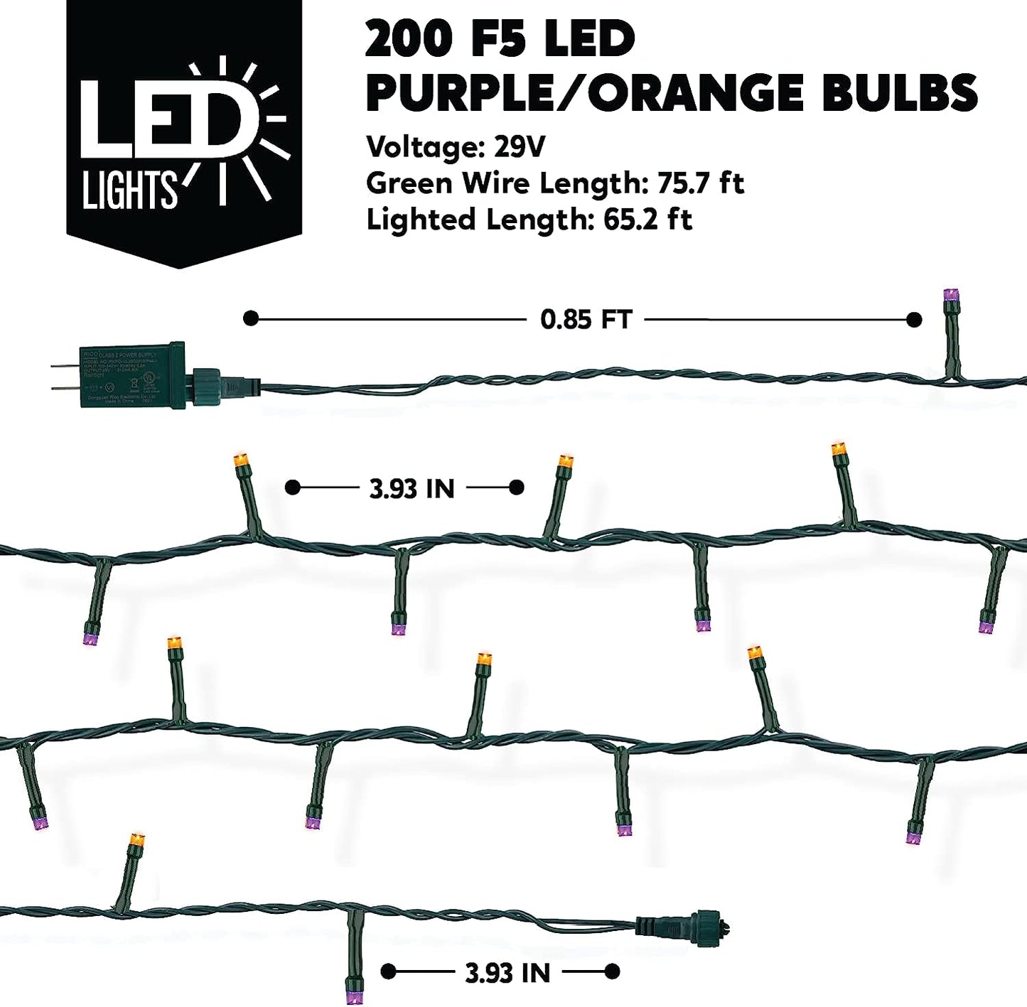 300-Count Orange & Purple LED Mini String Lights, 8 Modes