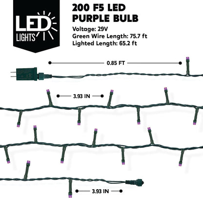 200 Purple LED Green Wire String Lights