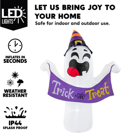 10ft Halloween Cute Ghost with Trick or Treat Banner and Witch Hat