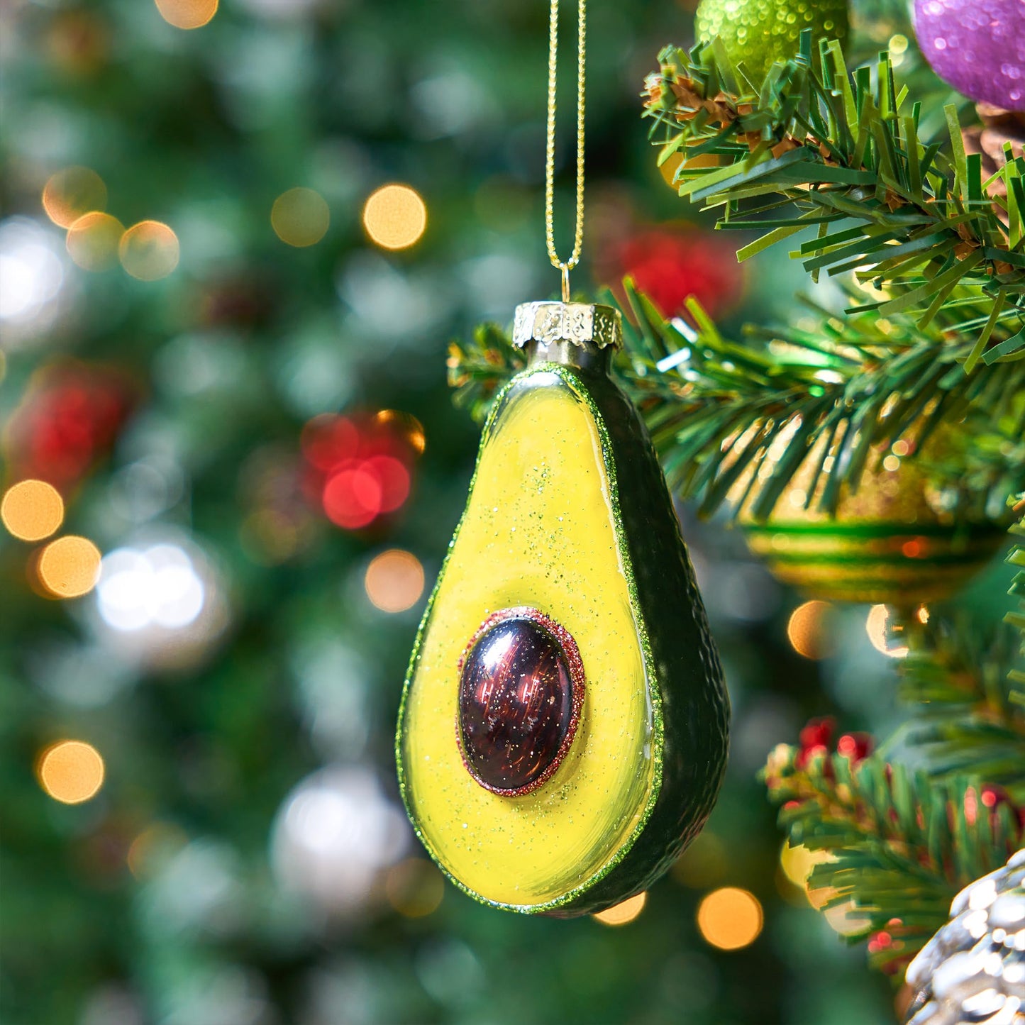 Christmas Avocado Glass Ornament