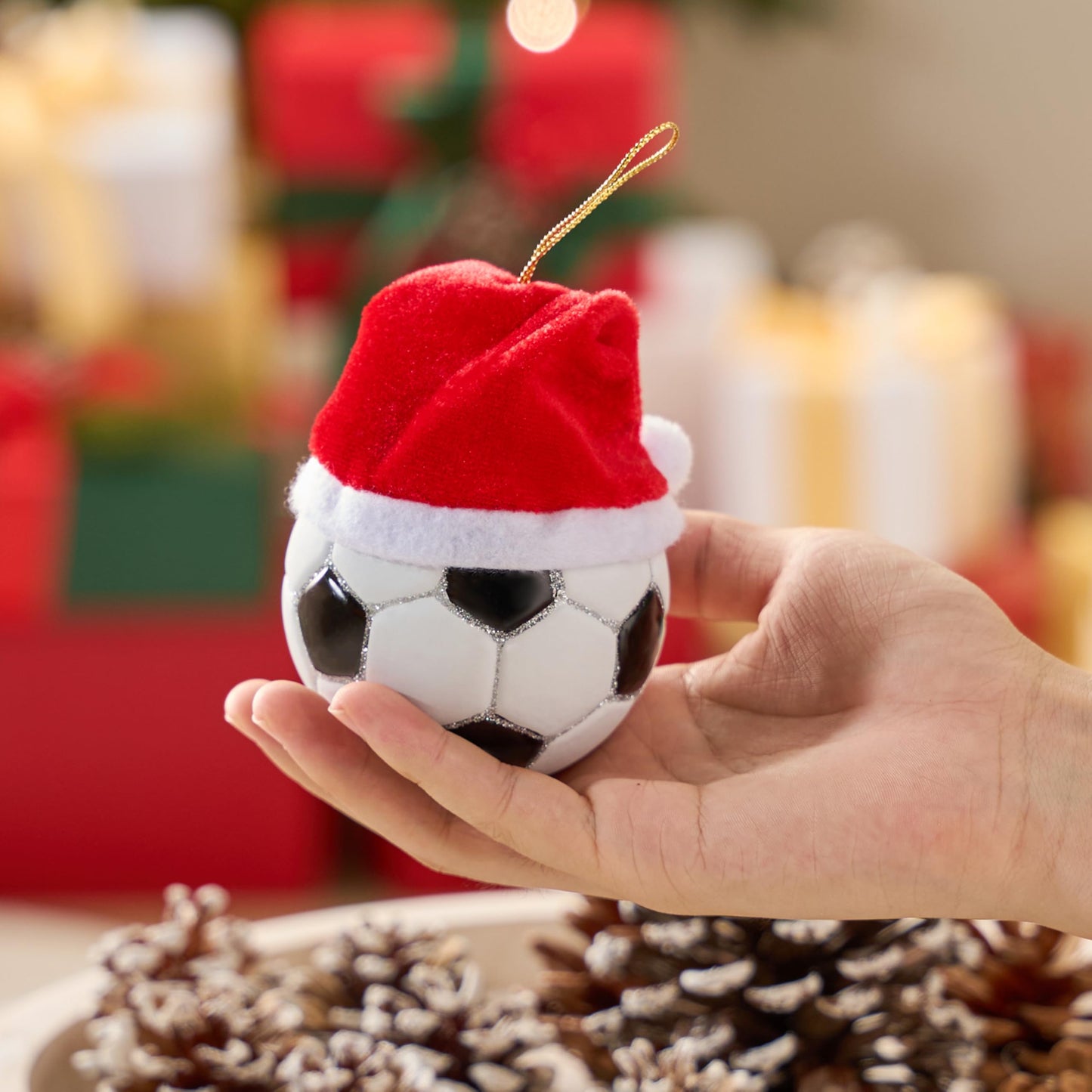 Christmas Soccer Glass Small Ornament