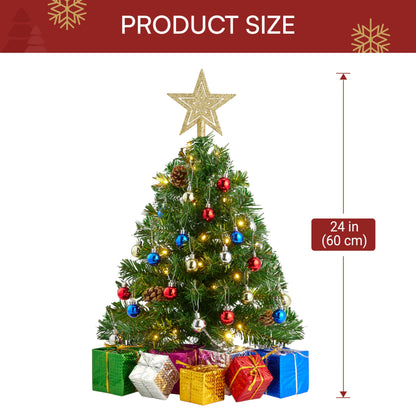 24 Inch/2FT Pre Lit Tabletop Mini Christmas Tree Decorations with Warm LED Lights