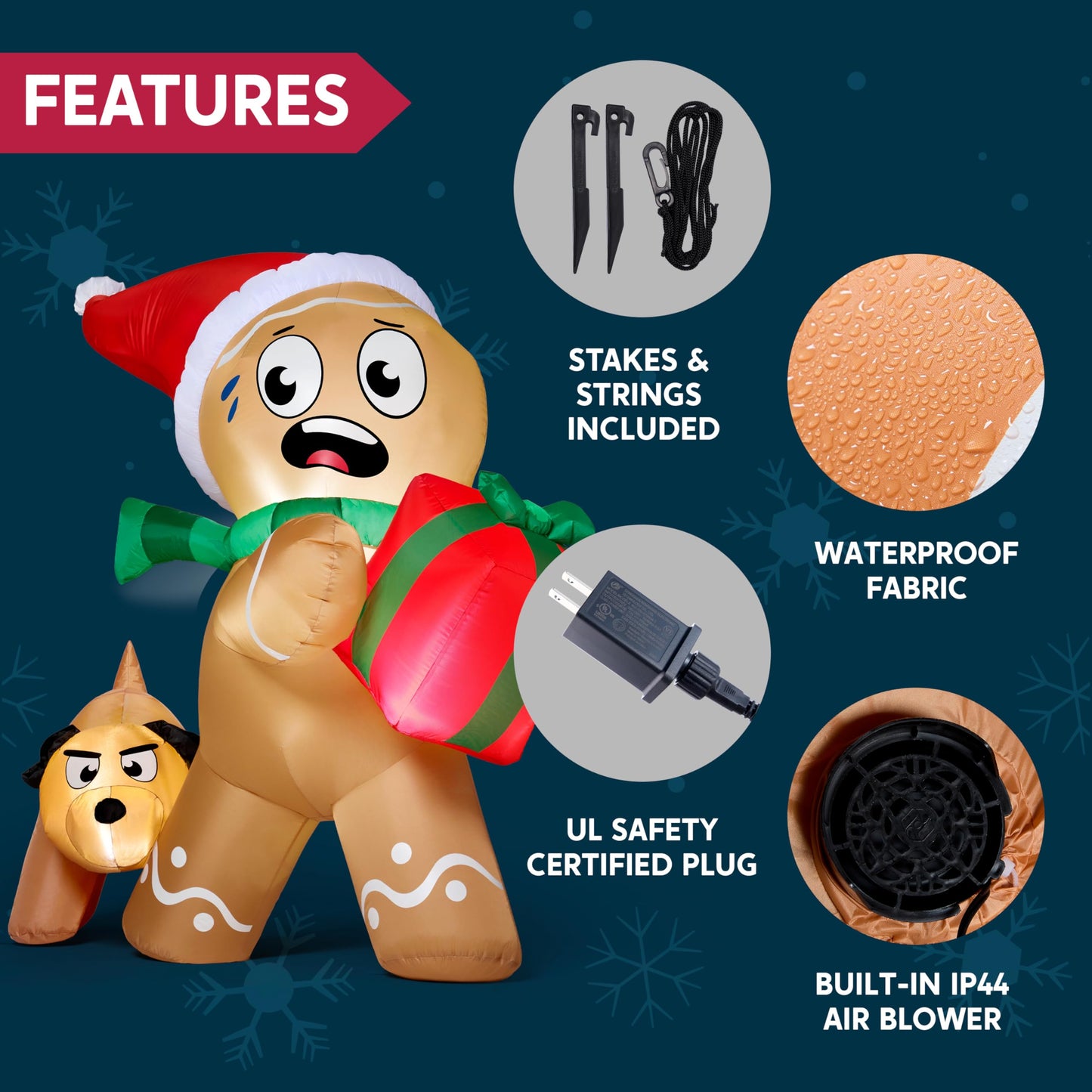 5FT Tall Christmas Inflatables Gingerbread Man & Dog Outdoor Decoration