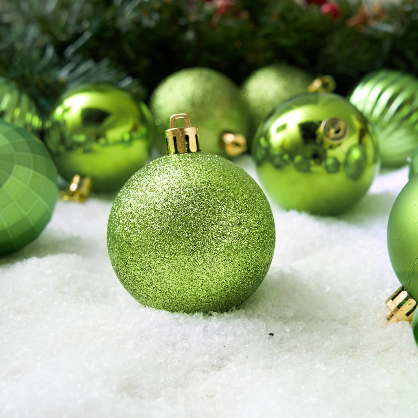 24 Pcs 2.36" Lime Green Christmas Balls Ornaments Set