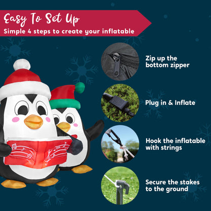 6 FT Long Christmas Inflatable Penguins Choir with Build-in LEDs