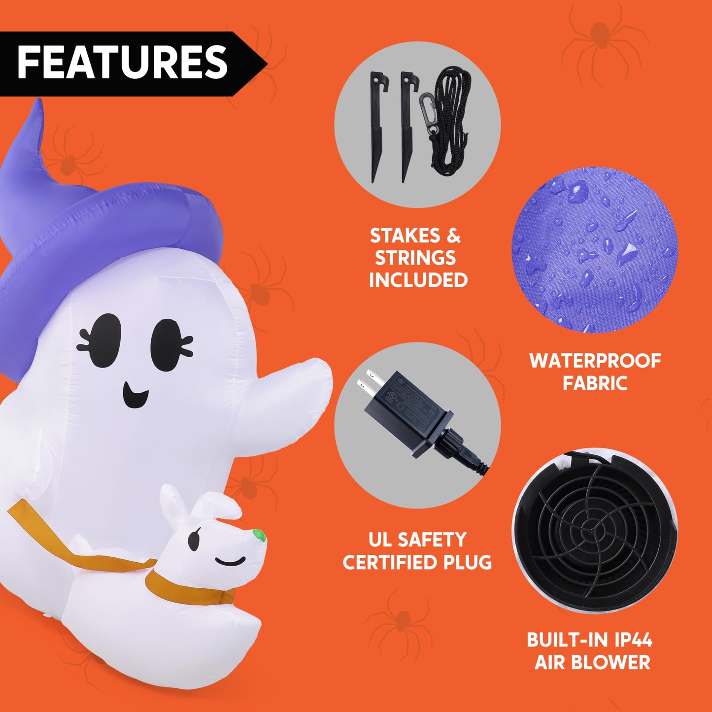 6FT Cute White Inflatable Ghost Walking Dog Decor