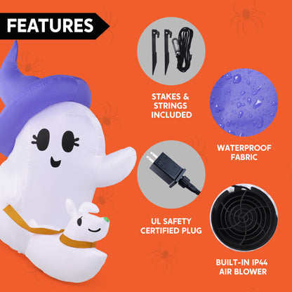6FT Cute White Inflatable Ghost Walking Dog Decor